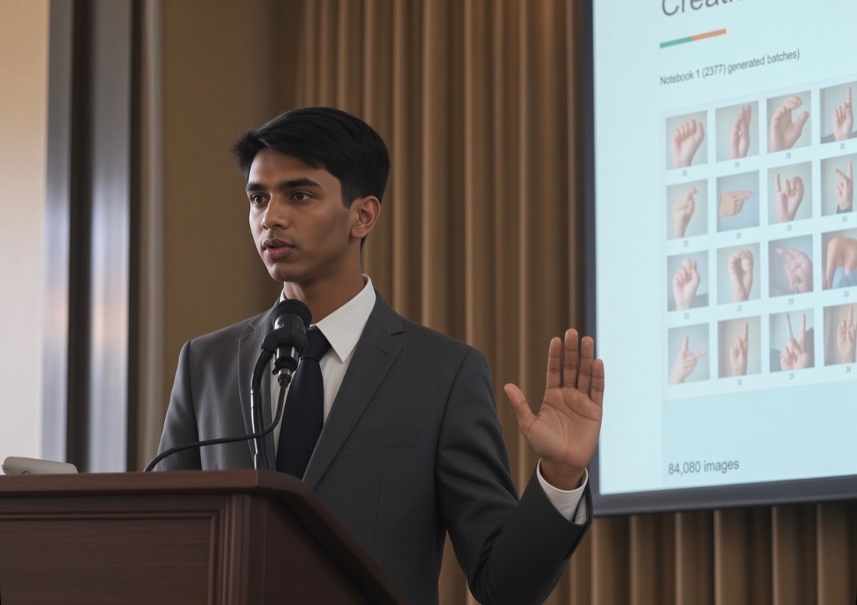 Student presenting research at a conference