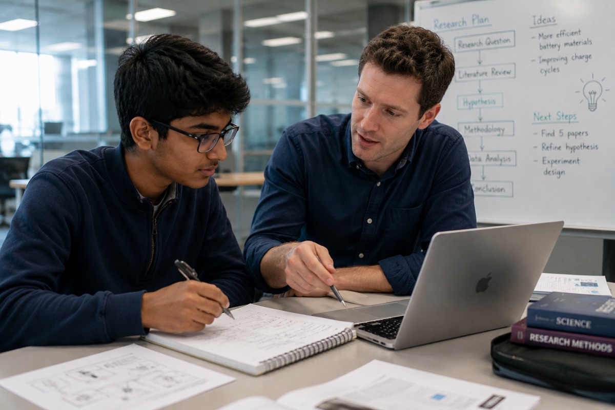 Student working with a research mentor