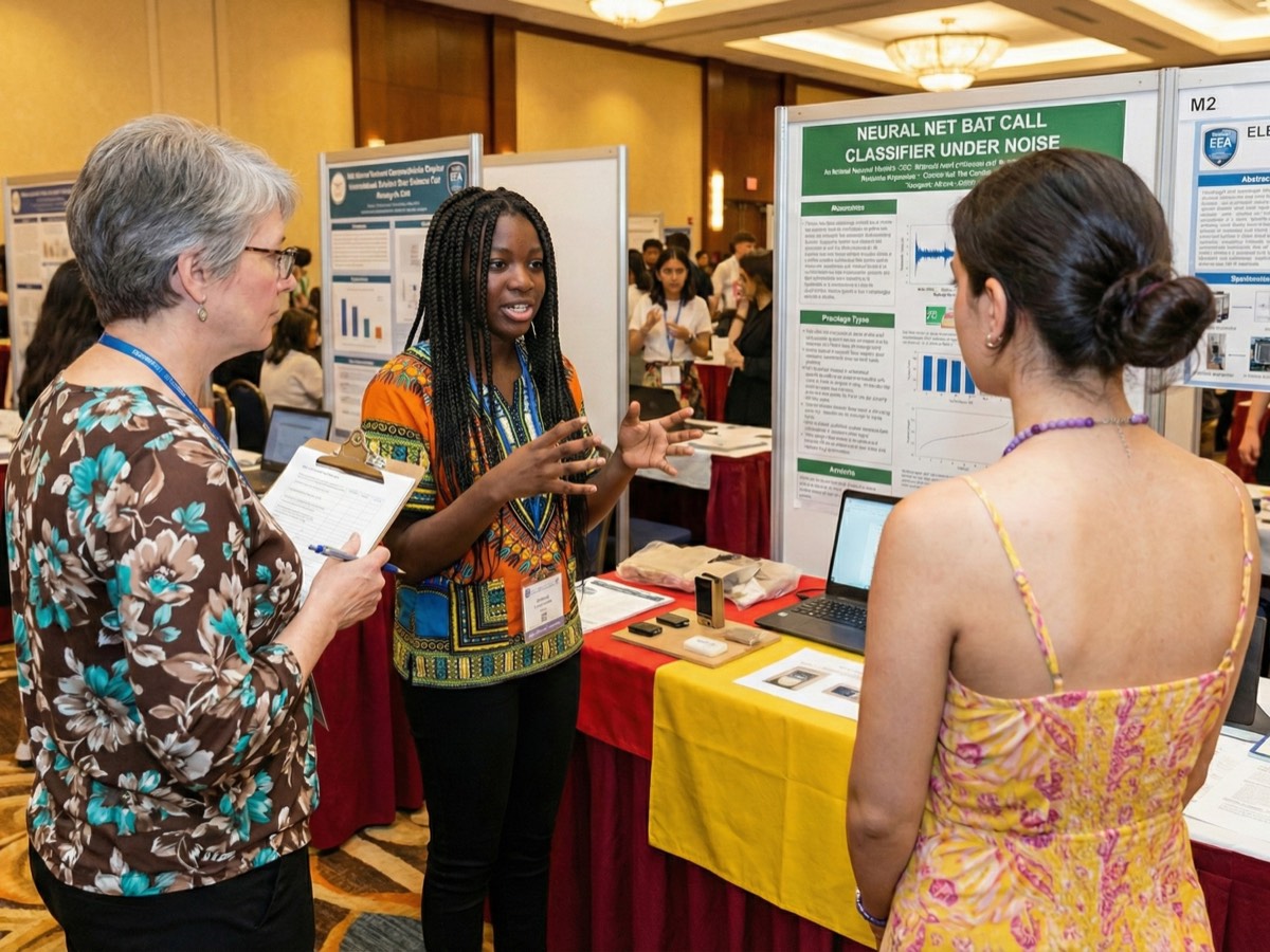 Student presenting at a science fair