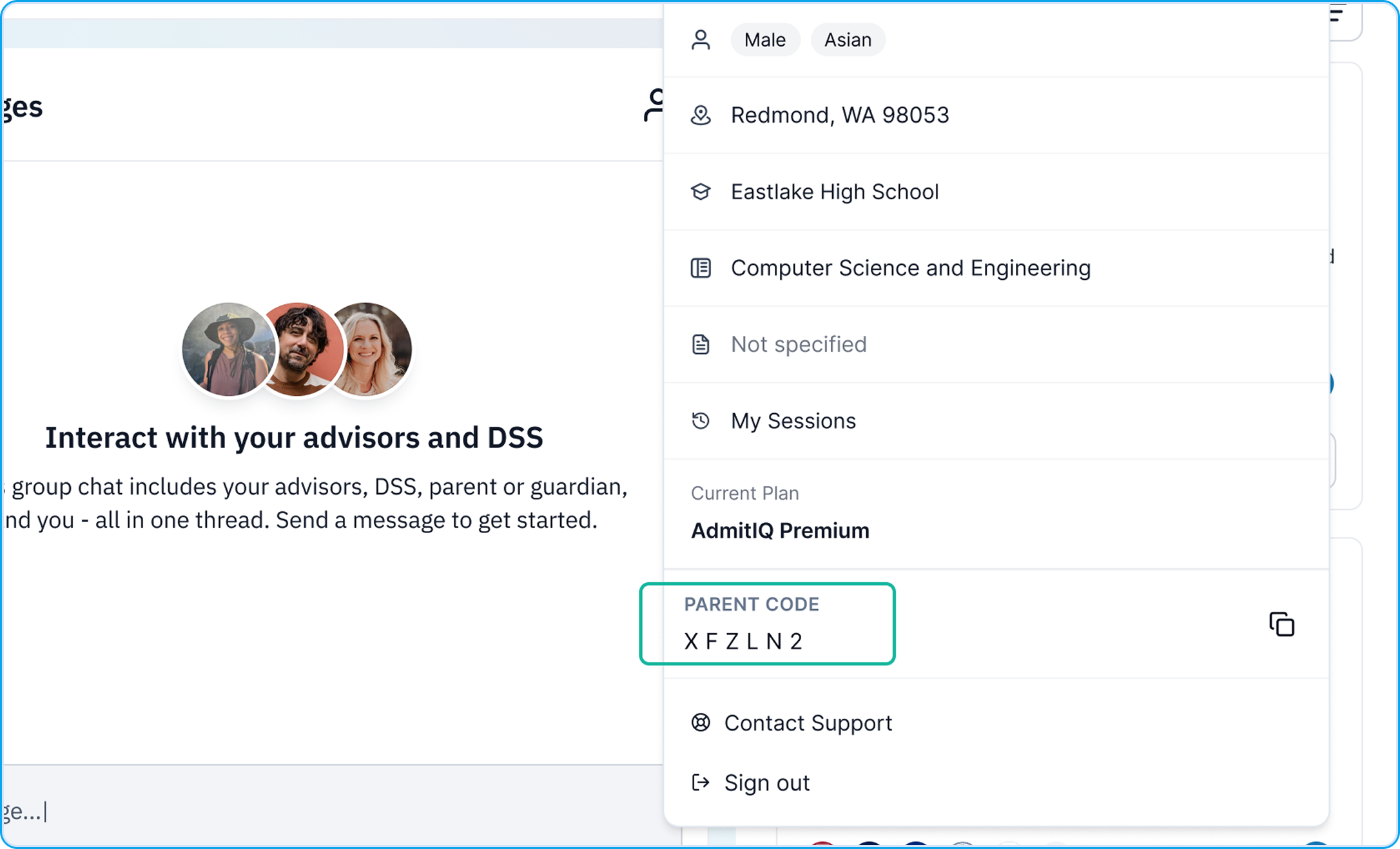 Parent Code in Student Portal