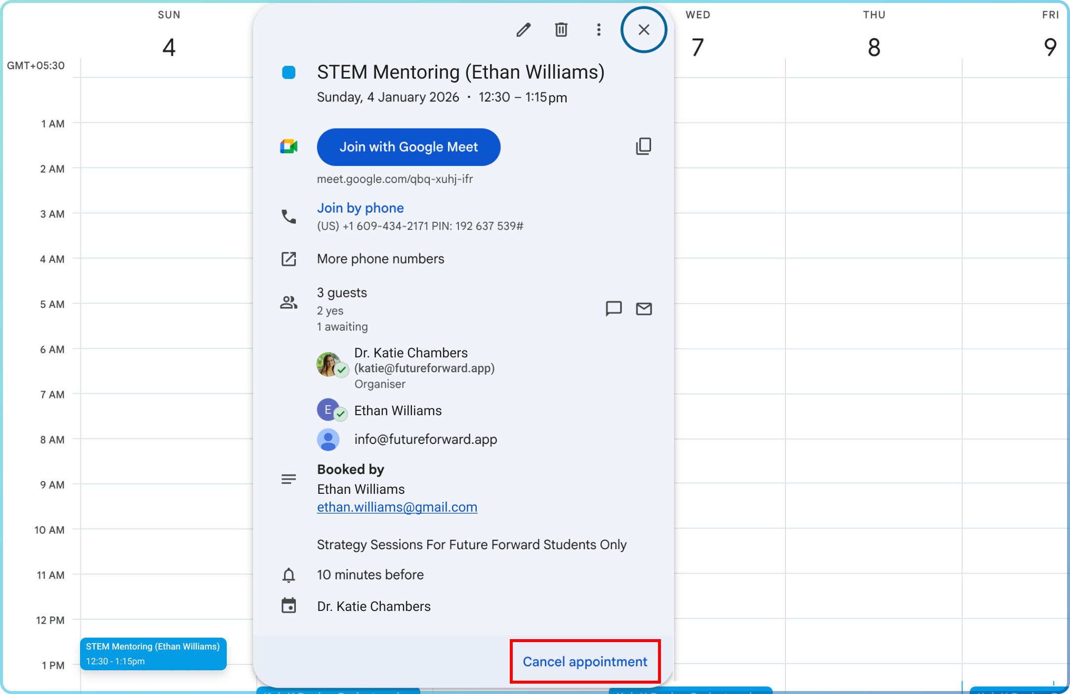 Cancel through Google Calendar